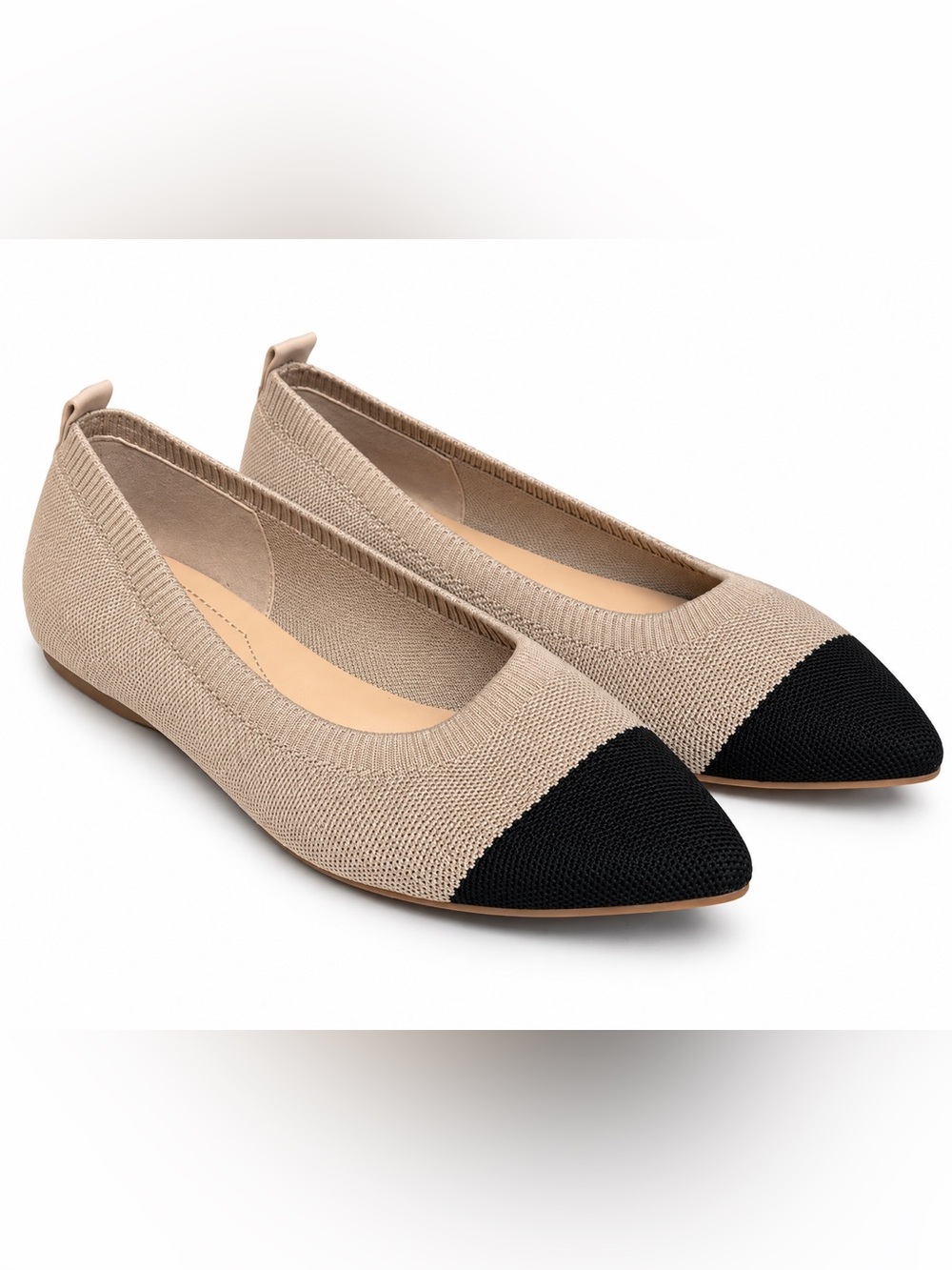 Kelly & Katie Beige Black Cap Toe Knit Pointed Toe Ballet Flats Size 40
